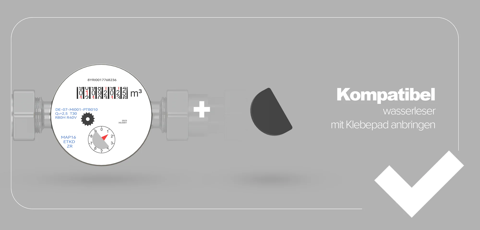 Kompatibler Wasserzähler mit Klebepad